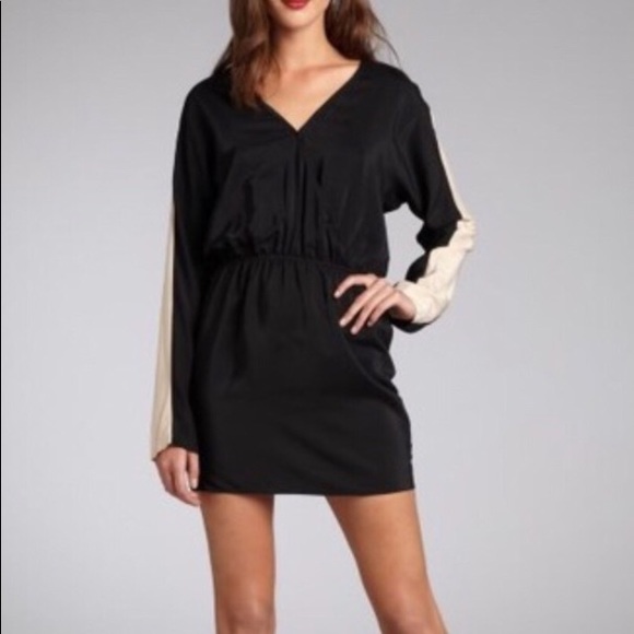 long sleeve black silk dress